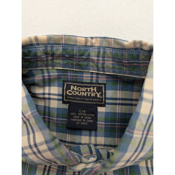 North Country Men's Shirt Size L Blue Beige Plaid Short Sleeve Button-Up - Picture 8 of 16